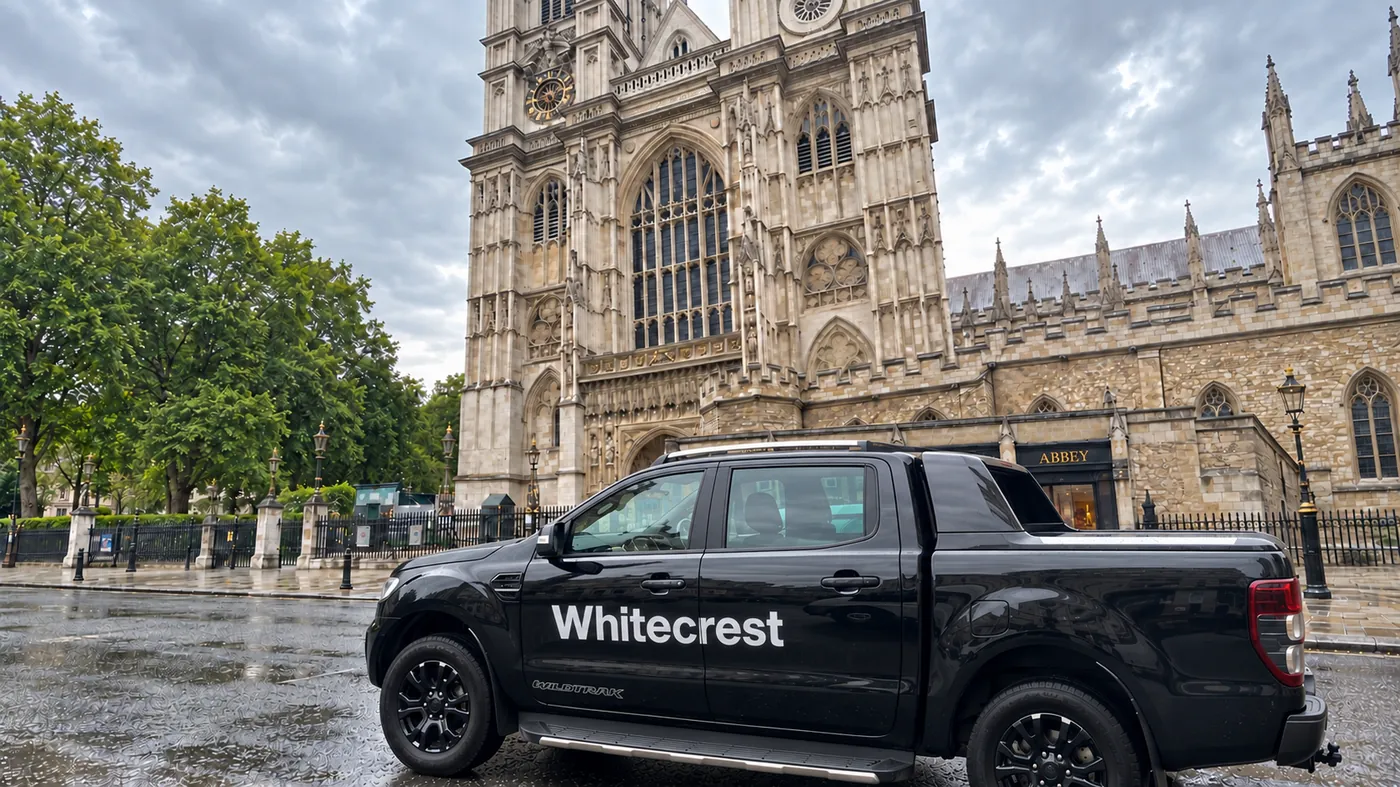 Whitecrest van parked outside Westminster Abbey